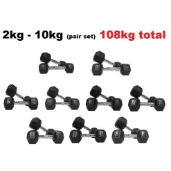 MORGAN Rubber Hex Dumbell Weights Pack 2-10KG 180KG Set Gym Equipment Commercial Grade