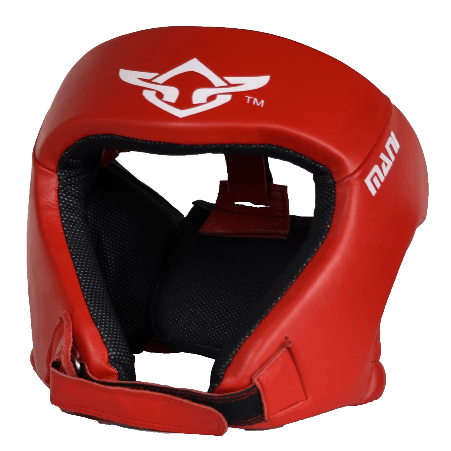 Mani Leather Open Face Pre-moulded Head Guard Gear - Red