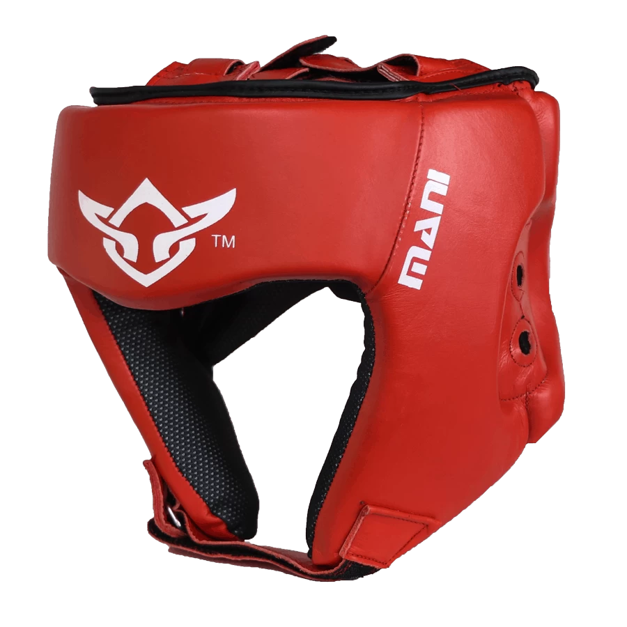 Mani Leather Open Face Pre-moulded Head Guard Gear - Red - Image 4