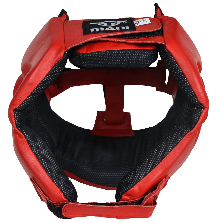 Mani Leather Open Face Pre-moulded Head Guard Gear - Red - Image 5