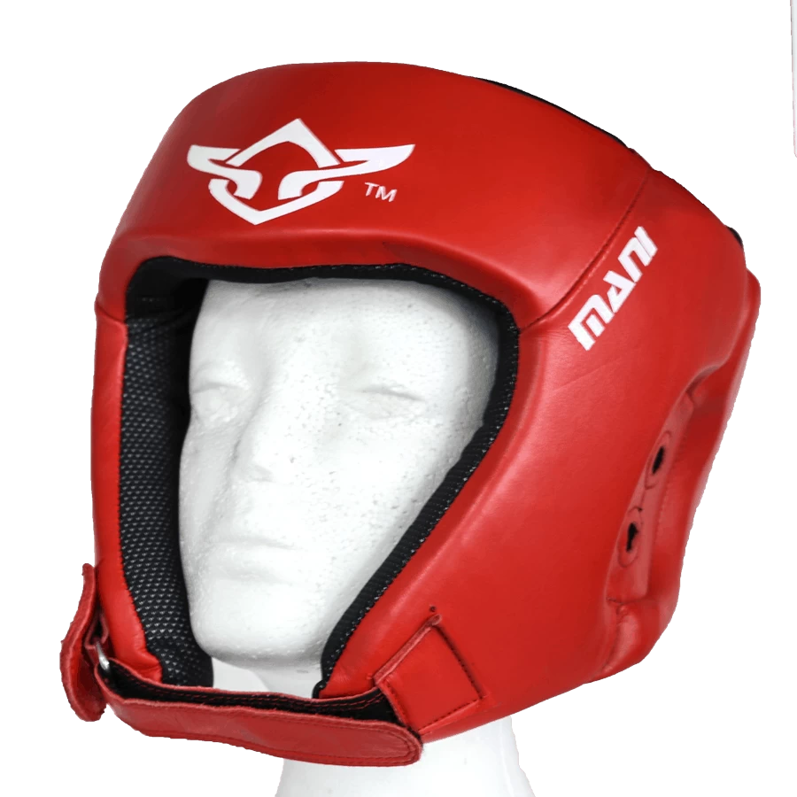 Mani Leather Open Face Pre-moulded Head Guard Gear - Red - Image 2