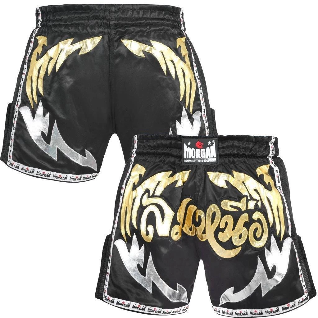 Morgan Elite Retro Muay Thai Shorts - Black / Gold - Image 2