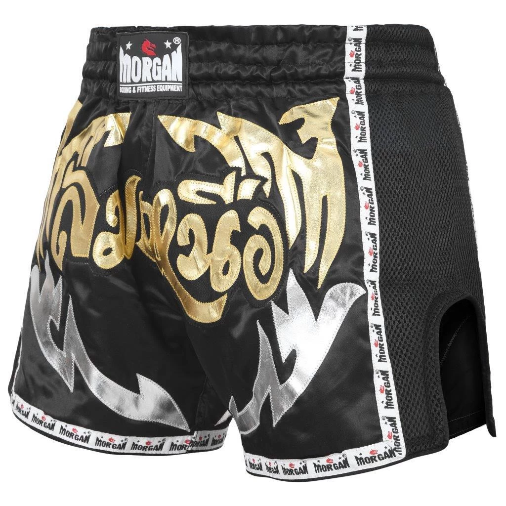 Morgan Elite Retro Muay Thai Shorts - Black / Gold - Image 3