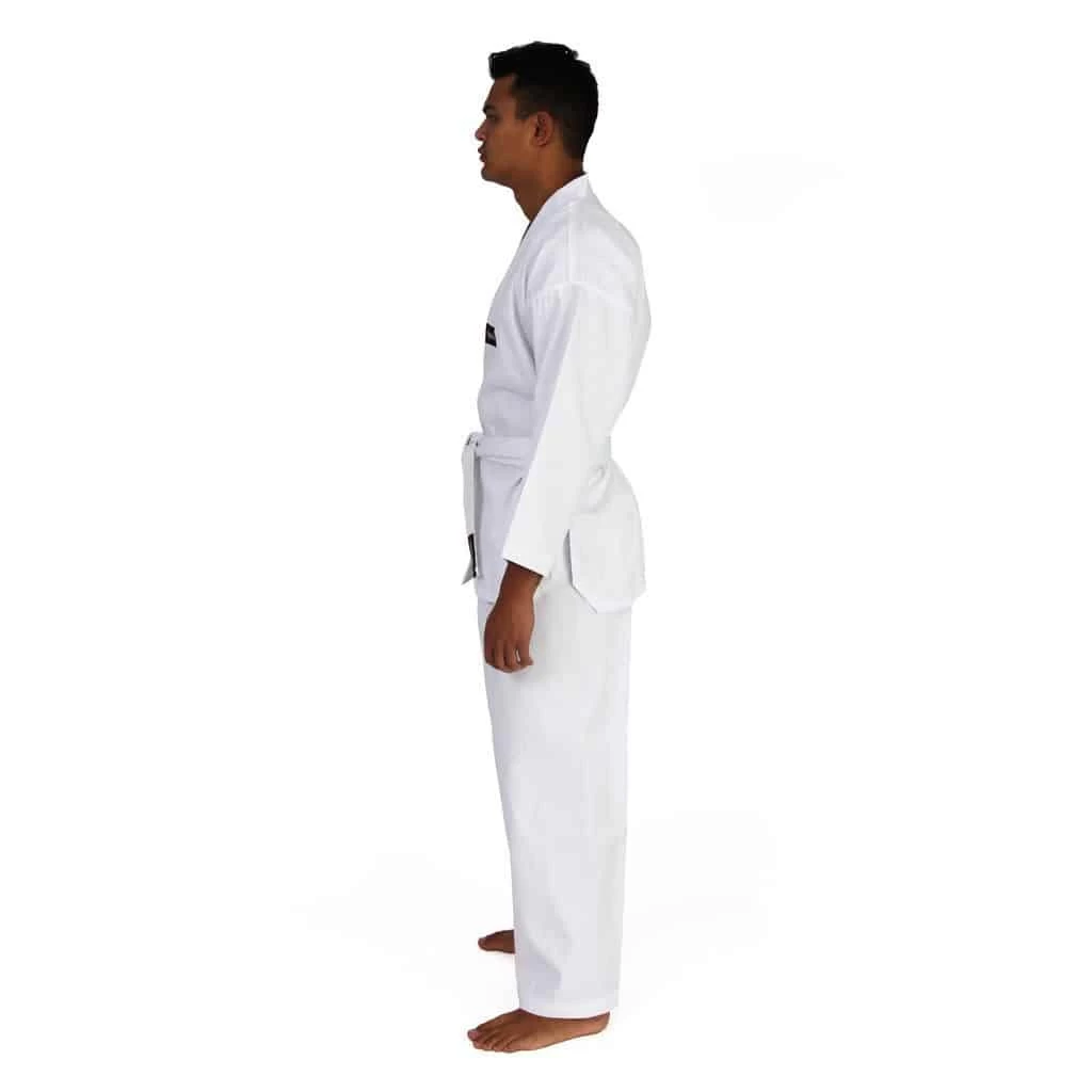 SMAI TKD Uniform 8oz Ribbed Student Dobok (White V-Neck) Gi + White Belt - Image 4