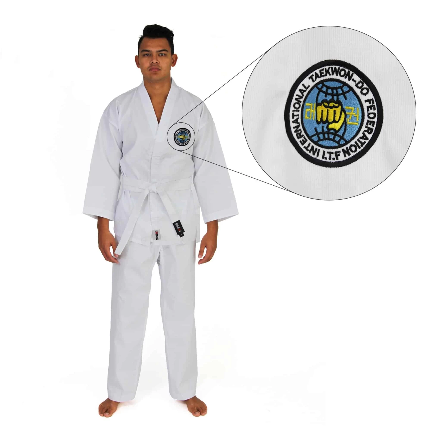 SMAI ITF TKD Uniform - 8oz Ribbed Student Dobok + White Belt