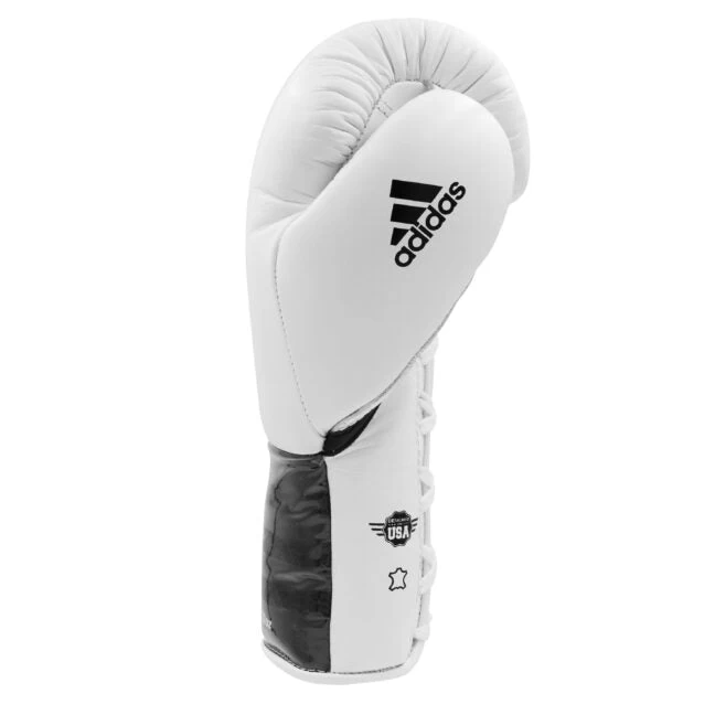 Adidas Adipower Lace Up Leather Boxing Gloves - White / Black - Image 3