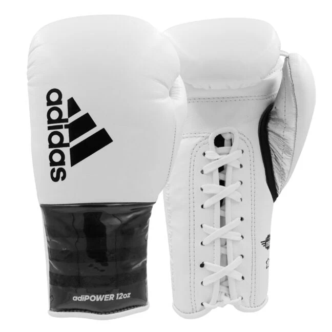 Adidas Adipower Lace Up Leather Boxing Gloves - White / Black