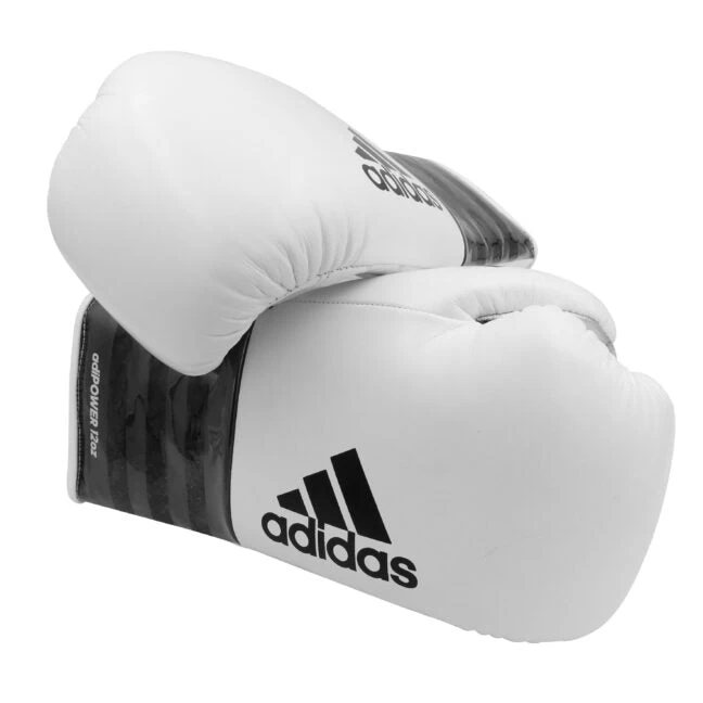 Adidas Adipower Lace Up Leather Boxing Gloves - White / Black - Image 2