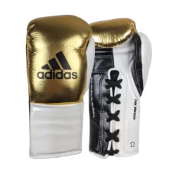 Adidas Speed 750 Adistar Pro Fight Boxing Gloves Metallic Gold/White 10oz