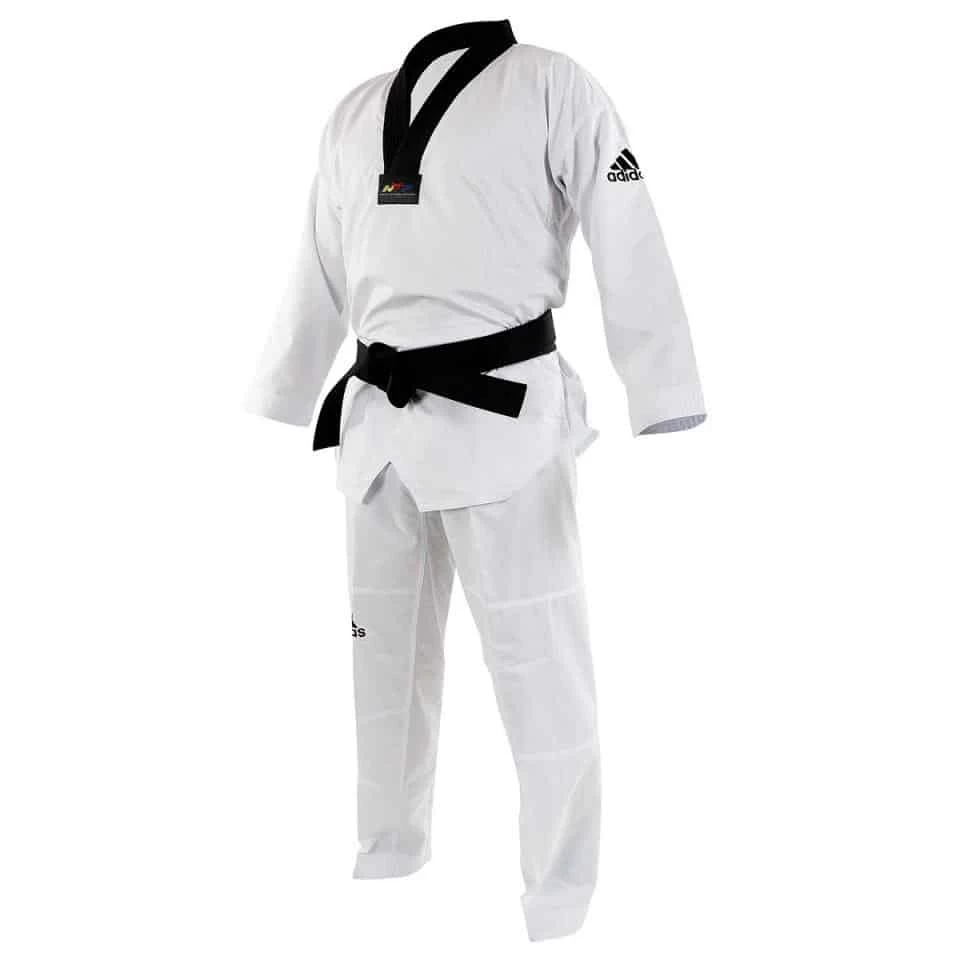 Adidas Taekwondo Contest Gi Uniform Dobok White & Black V Neck WT Approved