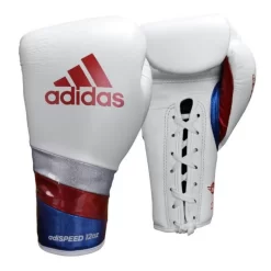 Adidas Adispeed Lace Up Pro Boxing Gloves - White Blue Red