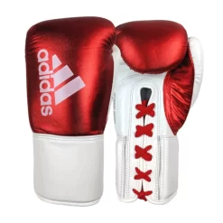 Adidas Hybrid 400 Lace Up Leather Boxing Gloves - Metallic Red / White