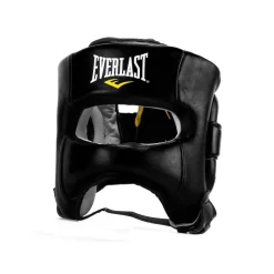 Everlast Elite Pro Leather Adjustable Boxing Headgear Head Guard - Black