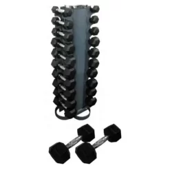 MORGAN Rubber Hex Dumbell Weights Pack + Vertical Stand Gym Equipment Commercial Grade