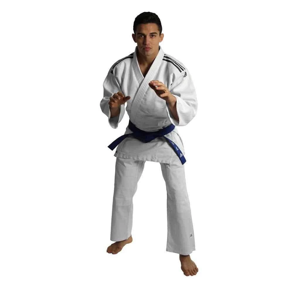 Adidas J350 Club Judo Senior Gi Uniform White & Black Stripes + Belt - Image 2
