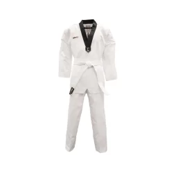 SMAI TKD Uniform 8oz Ribbed Student Dobok (Black V-Neck) Gi + White Belt