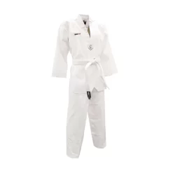 SMAI TKD Uniform 8oz Ribbed Student Dobok (White V-Neck) Gi + White Belt