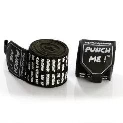 Punch Me! Word Art Stretch Boxing Hand Wraps PAIR 4M Limited Edition – Black
